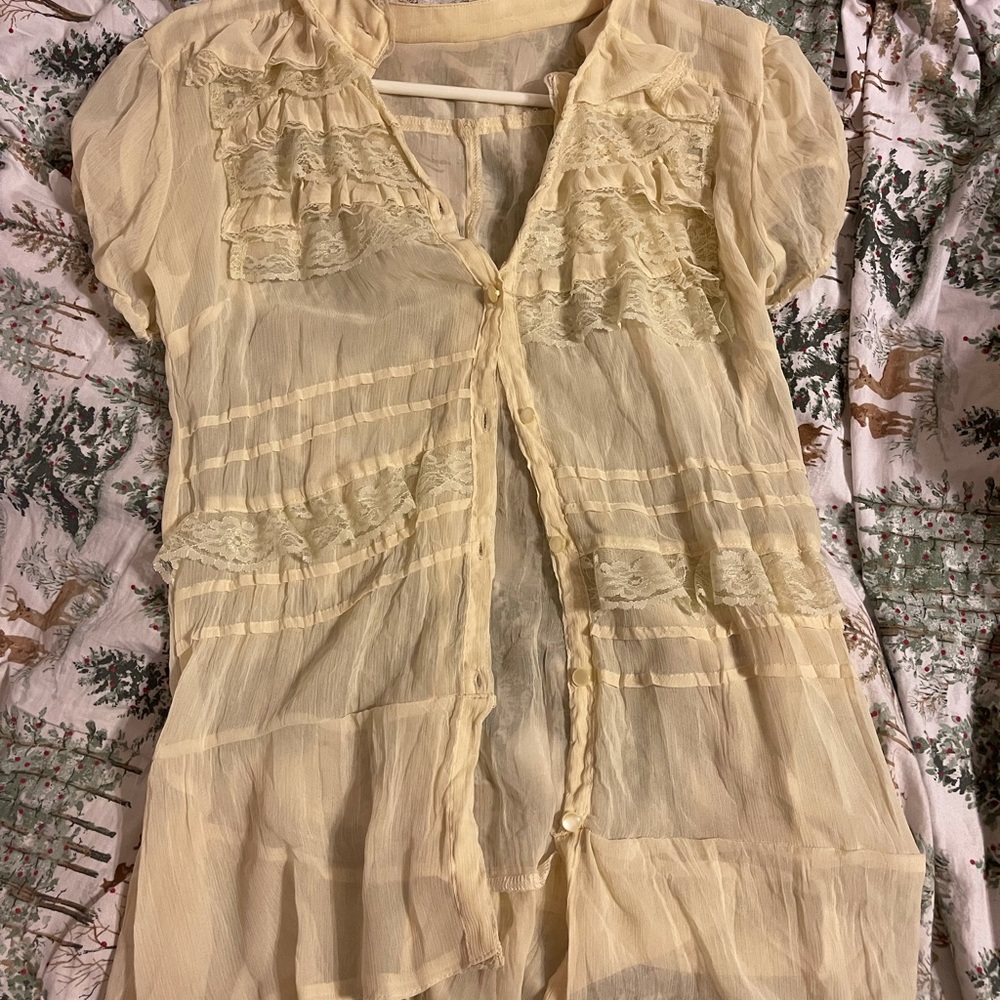 Vintage Sheer Ruffle Blouse Cream Gem